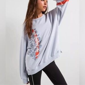 Free People FP Movement All Star Oversize Graphic Sweatshirt Steel Sport Blue